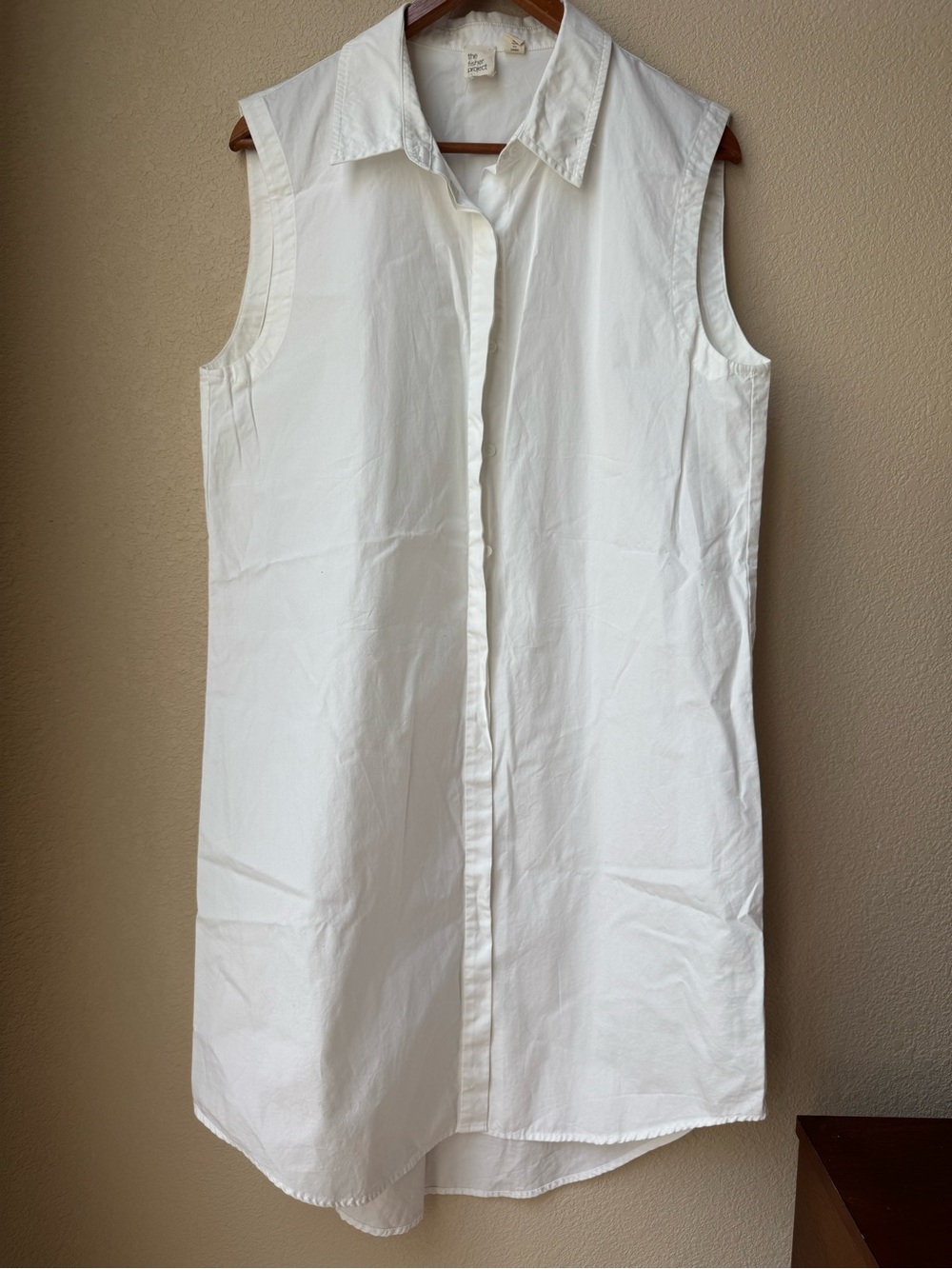 Eileen Fisher Sleeveless White Button-Front Shirt Dress Cotton